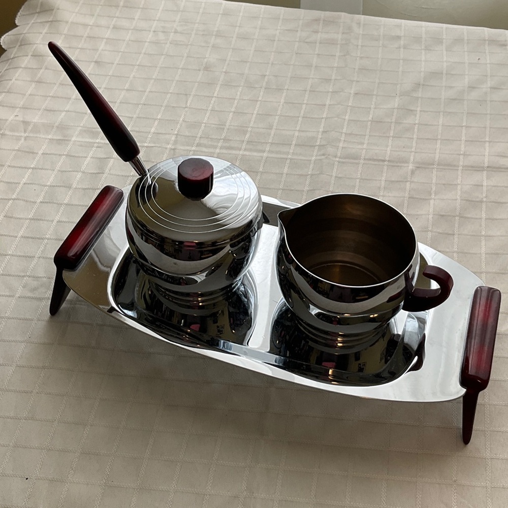 Stainless Gourmates Cream and Sugar on Tray